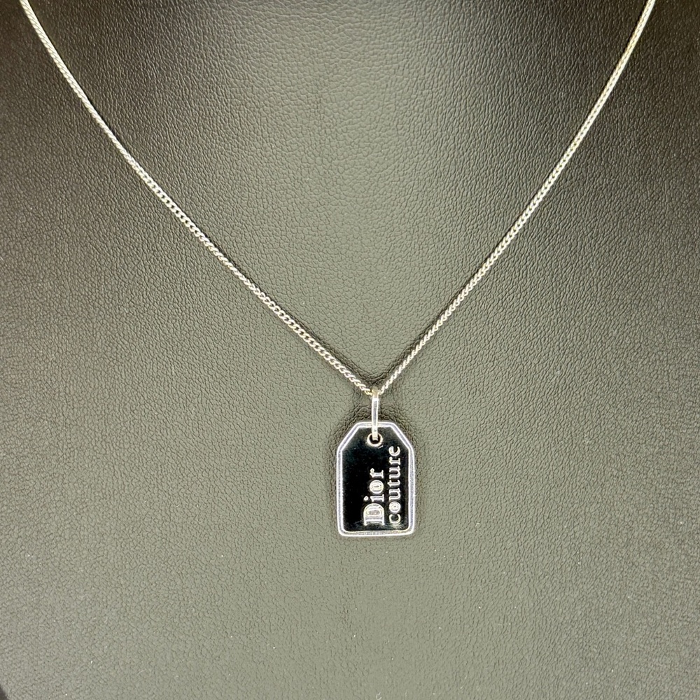 Christian Dior Couture Tag Necklace | Authentic Dior | Black/Silver - Picture 2 of 4